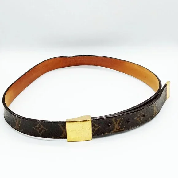 Authentic Louis Vuitton Monogram Belt Gold Buckle LV Vintage Designer Belt - Picture 5 of 10